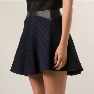 Rag & Bone Basha Black Leather Blue Jersey Flare Skirt